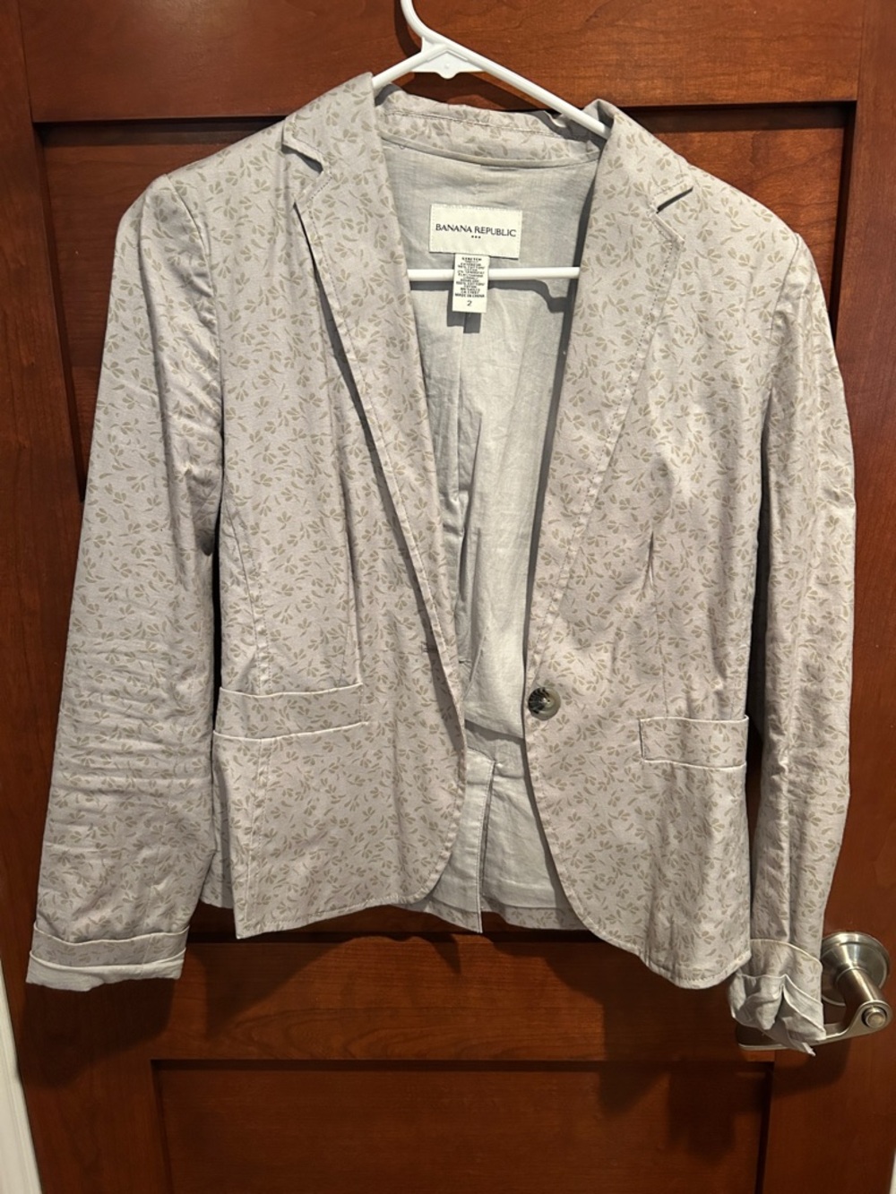 Banana Republic Light Blue Floral-Print Single-Button Blazer